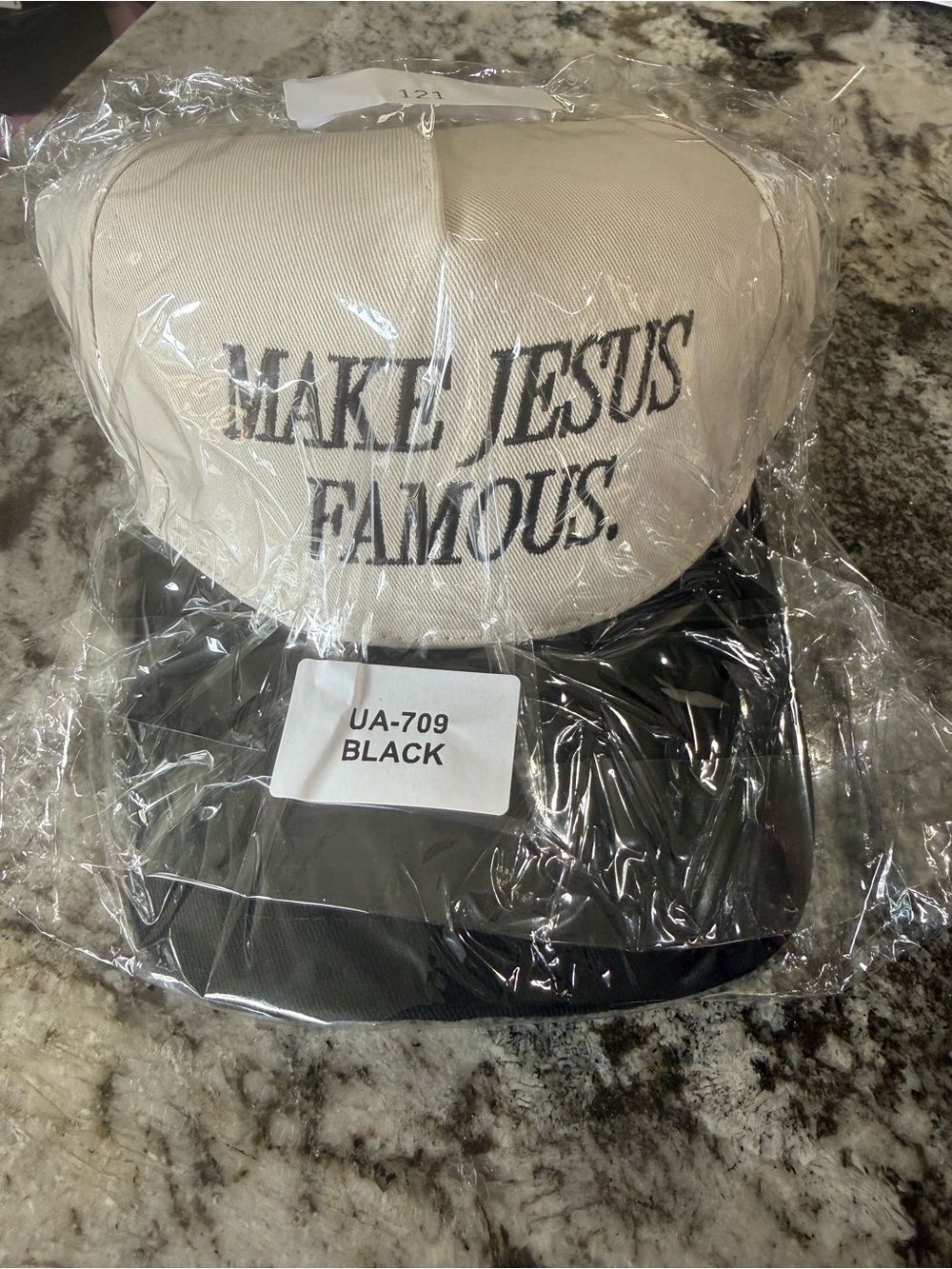 C.C 'MAKE JESUS FAMOUS' Two-Tone Baseball Cap - Cream & Black